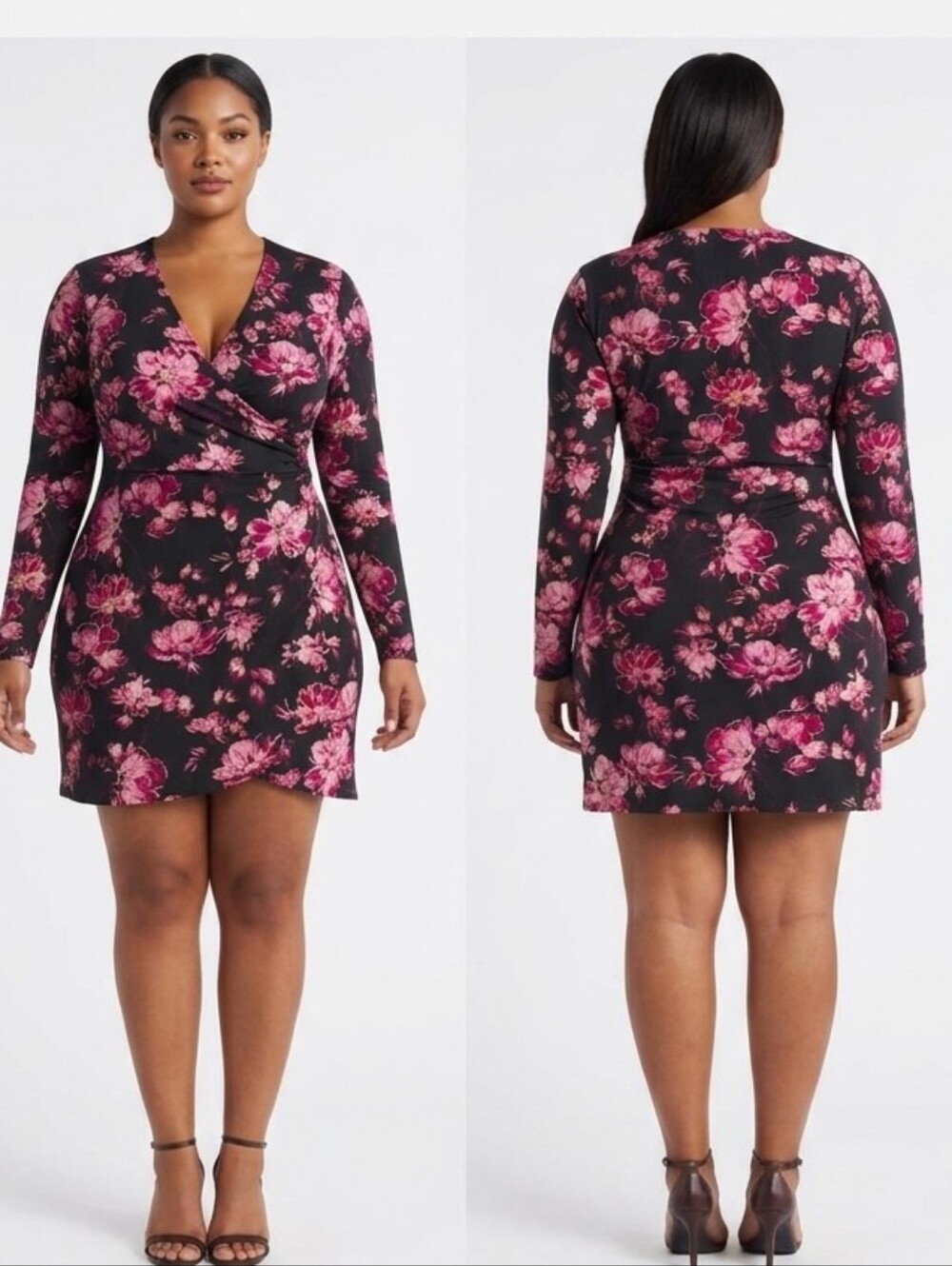 Nine Britton Black and Pink Floral Long Sleeve Dress